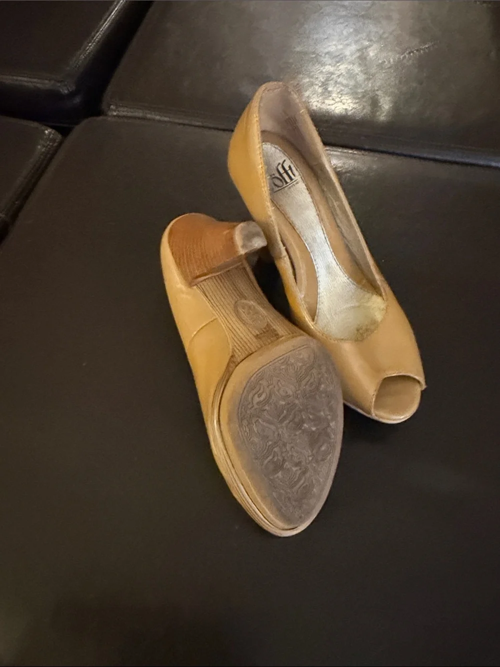 Sofft Beige Patent Peep-Toe Pumps